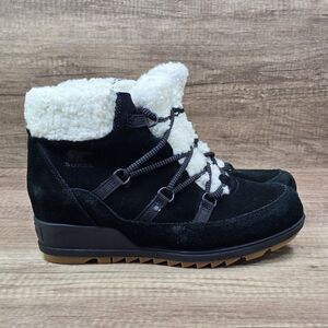Sorel Evie Cozy Lace Women's Size 9.5 Black Suede Wedge Booties (NL4924-010)